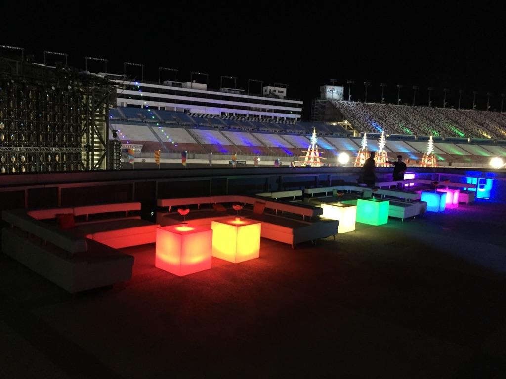 Lighted cubes and lounge scene