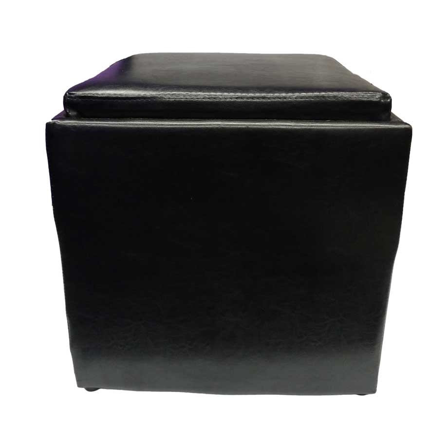 Black leather cube ottoman