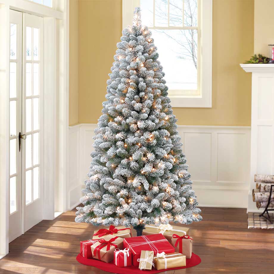 Clear Lights Pre-Lit 6.5' Crystal Pine SNOWY DELIGHT Artificial Christmas Tree 