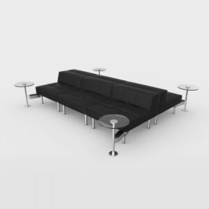 Endless Powered Double Square Low Back Sofa w/ 4 Glass Round Tables - Black