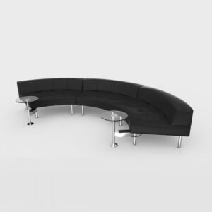 Endless Powered Large Curve Low Back Sofa w/ 2 Round Glass Tables - Black
