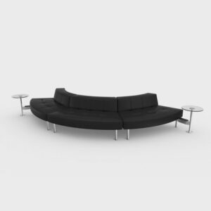 Endless Powered Small Curve Low Back Sofa w/ 2 Round Glass Tables - Black